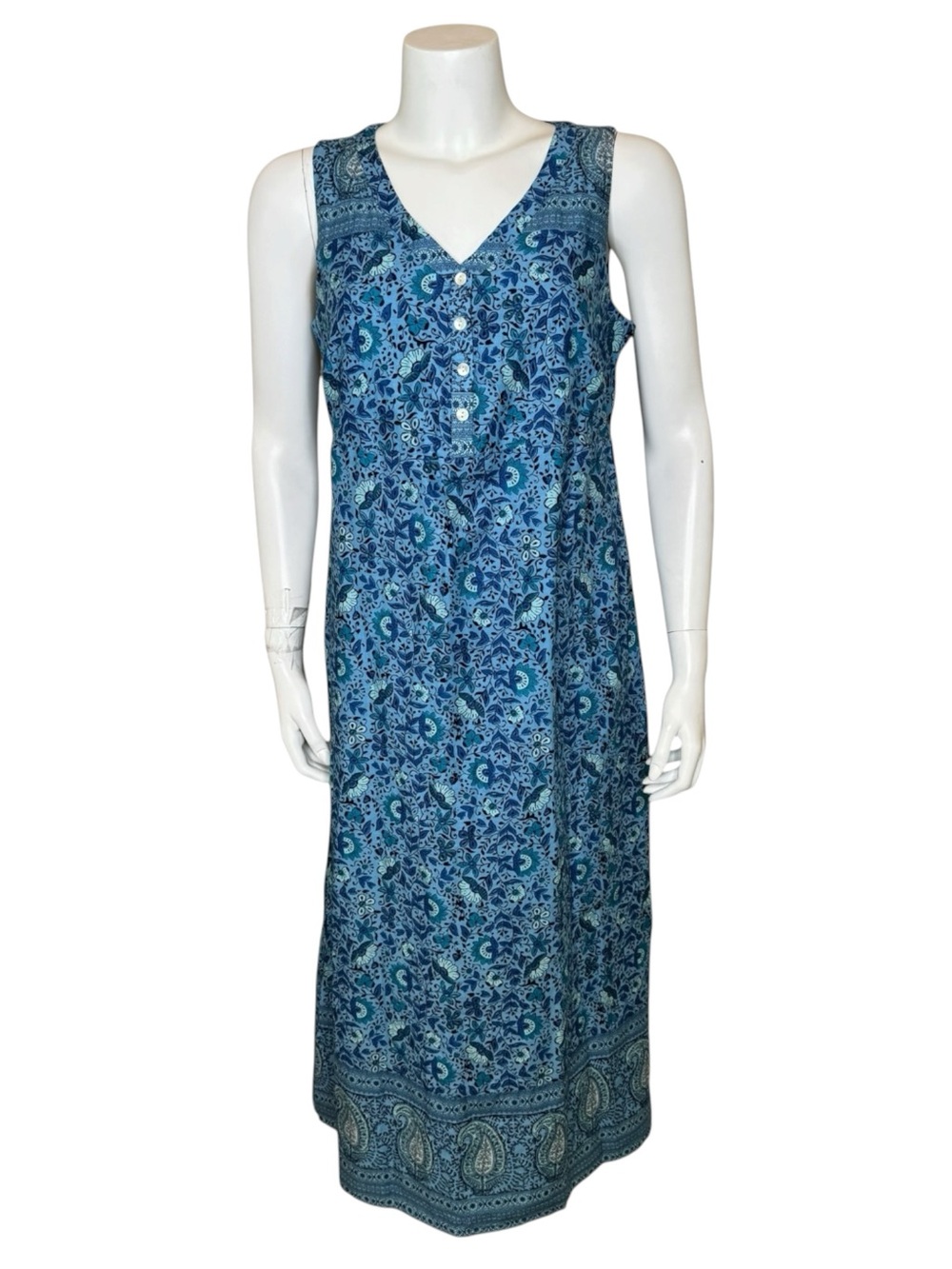 Pure Jill Floral Paisley Sleeveless Maxi Dress S V-neck Cotton Blue